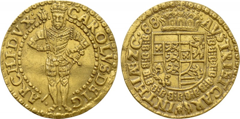 HOLY ROMAN EMPIRE. Karl (1564-1590). GOLD Ducat (1588). Klagenfurt. 

Obv: CAR...