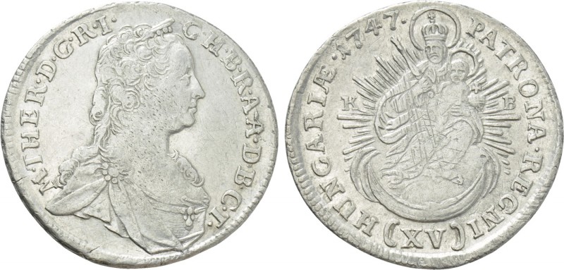 HOLY ROMAN EMPIRE. Maria Theresia (1740-1780). 15 Kreuzer or Krajczár (1747-KB)....