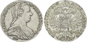 HOLY ROMAN EMPIRE. Maria Theresia (1740-1780). Reichstaler (1780-SF). Wien (Vienna) restrike (likely), struck since 1853.