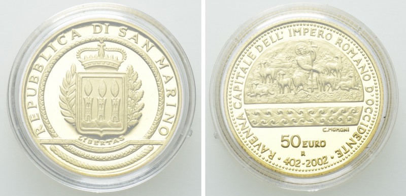 SAN MARINO. GOLD 50 Euros (2002-R). Roma. Commemorating the 1600th anniversary o...