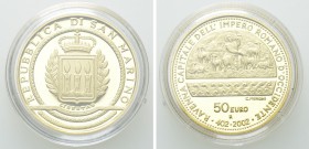 SAN MARINO. GOLD 50 Euros (2002-R). Roma. Commemorating the 1600th anniversary of Ravenna being the capital city of the Western Roman Empire.