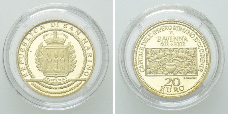 SAN MARINO. GOLD 20 Euros (2002-R). Roma. Commemorating the 1600th anniversary o...