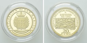 SAN MARINO. GOLD 20 Euros (2002-R). Roma. Commemorating the 1600th anniversary of Ravenna being the capital city of the Western Roman Empire.