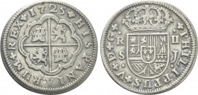 SPAIN. Felipe V (Second reign, 1724-1746). 2 Reales (1725 S-J). Sevilla (Seville).