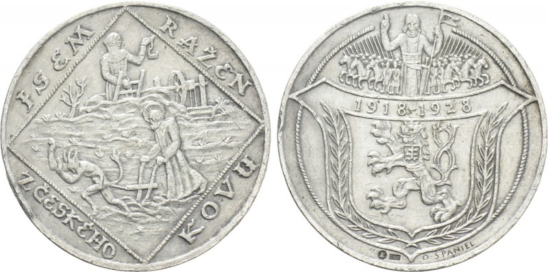 CZECHOSLOVAKIA. Silver Medal (1928). Commemorating the 10th anniversary of the R...