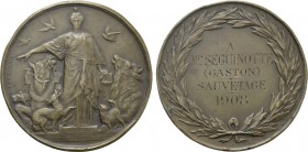 FRANCE. Animal Protection Society (Société protectrice des animaux) bronze award Medal (1908). Engraved and presented to Gaston Seguinotte. By A. Doub...