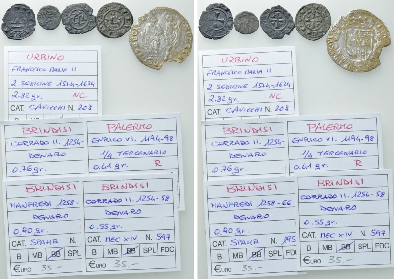 5 Medieval Coins of Italy. 

Obv: .
Rev: .

. 

Condition: See picture.
...
