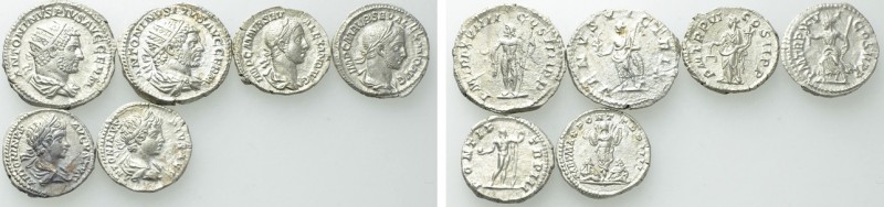6 Coins of Caracalla and Severus Alexander. 

Obv: .
Rev: .

. 

Conditio...