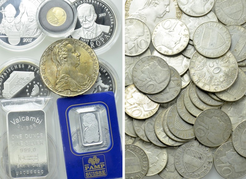 71 Modern Silver and GOLD Coins, Medals and Bars (Ca. 470 gr. Silver Fine; 1 Gol...