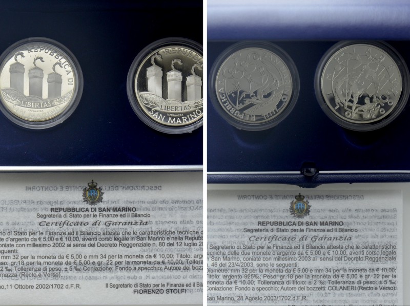 2 Euro Coin Sets of San Marino ("Olimpiadi di Athene", 2003; "Benvenuto Euro", 2...