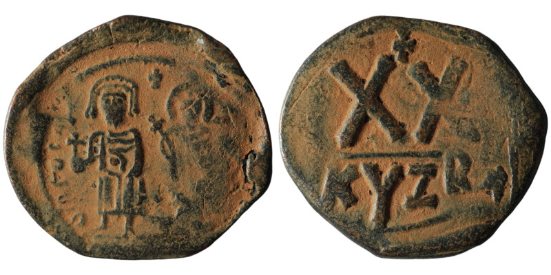 Phocas with Leontia (AD 602-610). Kyzikos
AE Half Follis (27mm, 5,36g)

Artifici...