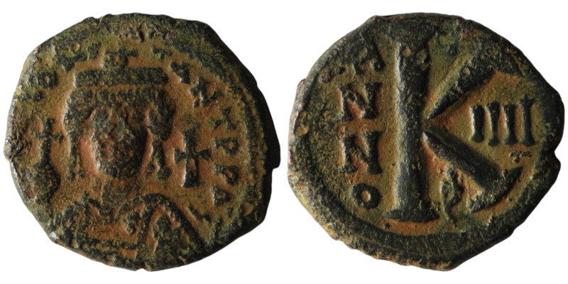 Tiberius II Constantine (AD 578-582). Theoupolis (Antioch)
AE Half Follis (25mm,...