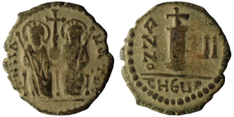 Justin II, with Sophia (AD 565-578). Theoupolis (Antioch). dated RY 9 = 573/4
AE...