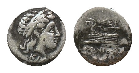 BITHYNIA. Kios. Diobol (Circa 350-300 BC). Poseidonios, magistrate.
Obv: Laurea...