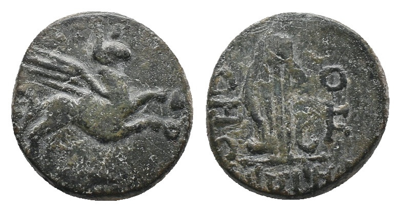 IONIA. Teos. Ae (Circa 300-30 BC). Poses, magistrate.
Obv: Griffin jumping righ...