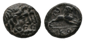 PISIDIA. Komama. Ae (1st century BC).
Obv: Jugate laureate and bearded male heads right.
Rev: KO.
Lion leaping right.
SNG France -; SNG von Aulock...