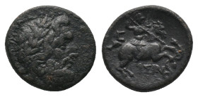 PISIDIA. Isinda. Ae (2nd-1st centuries BC).
Obv: Laureate head of Zeus right.
Rev: ΙΣΙΝ.
Warrior on horseback galloping right, holding spear; below...
