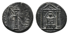 PAMPHYLIA. Perge. Ae (3rd century BC).
Obv: Cult statue of Artemis Pergaion within distyle temple with eagle in pediment.
Rev: ΑΡΤΕΜΙΔOΣ / ΠΕΡΓΑΙΑΣ....