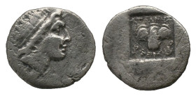 CARIA. Rhodes. Drachm (Circa 188-170 BC). Antigenes, magistrate.
Obv: Radiate head of Helios right.
Rev: ANTIΓENHΣ / P - O.
Rose with bud to right....