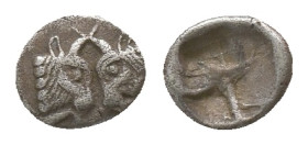 CARIA. Uncertain. Obol (5th century BC).
Obv: Confronted foreparts of two bulls.
Rev: Incuse punch.
SNG Keckman -; Rosen -; SNG Kayhan - (cf. 949 f...