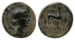 KINGS OF GALATIA. Amyntas (36-25 BC). Ae. Uncertain mint in Galatia, Pisidia or Lykaonia.
Obv: Draped bust of Artemis right, with bow and quiver over...
