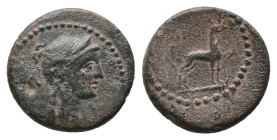 LYCIAN LEAGUE. Masikytes. Ae Unit (Circa 84-27 BC). Hippolochos, magistrate.
Obv: Λ - Υ.
Bust of Artemis right, with quiver over shoulder.
Rev: ΙΠΠ...