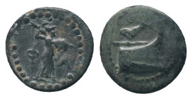 LYCIA. Phaselis. Ae (Circa 190-167 BC).
Obv: Prow right; above, crowning Nike flying right.
Rev: ΦA.
Athena advancing right, brandishing spear and ...
