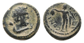 LYCAONIA.Iconium.(1st Century BC).Ae.
Obv : Head of Zeus to right.
Rev : EIKONIEΩΝ / ΗΚ.
Perseus standing facing, holdig harpa and head of Medusa....