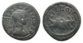 BITHYNIA, Cius. Orbiana, reign of Severus Alexander (222-235 AD). Ae.
Obv: ΓΝ ⳞΕ ΒΑΡ ΟΡΒΙΑΝΗ ΑΥ.
Draped bust of Orbiana.
Rev: ΚΙΑΝΩΝ.
Galley with ...