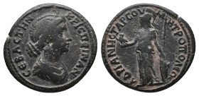 CILICIA, Tarsus. Crispina. Augusta, AD 178-182. AE
Obv: Draped bust right
Rev: Athena standing left, holding owl, spear, and shield set on ground.
...
