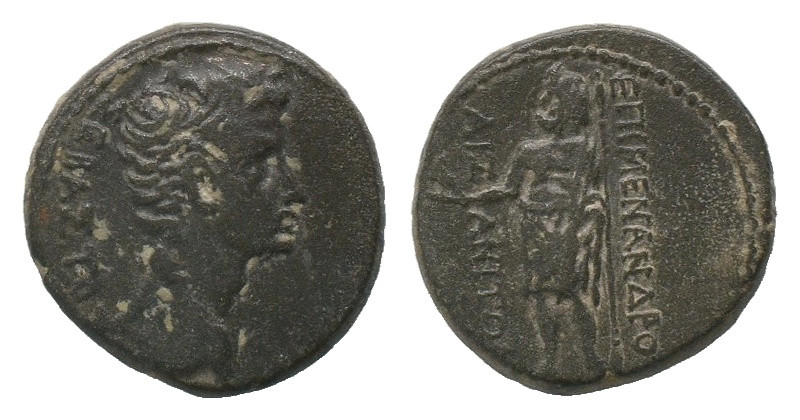 PHRYGIA, Aezanis. Tiberius, 14-37 AD. AE. Menander, magistrate.
Obv: ΣEBAΣTOΣ....