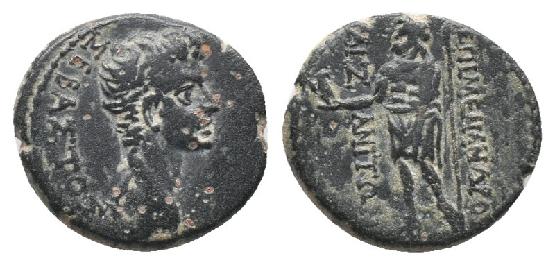 PHRYGIA, Aezanis. Tiberius, 14-37 AD. AE. Menander, magistrate.
Obv: ΣEBAΣTOΣ....