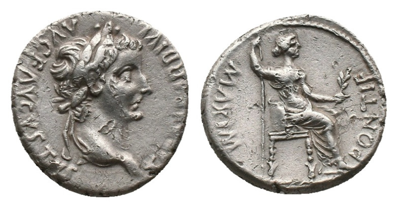 TIBERIUS (14-37). Denarius. "Tribute Penny" type. Lugdunum.
Obv: TI CAESAR DIVI...