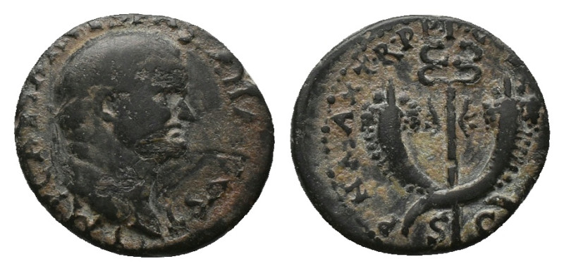 VESPASIAN, 69-79 AD. AE, Semis. Rome.
Obv: IMP CAESAR VESPASIAN AVGVST.
Laurea...