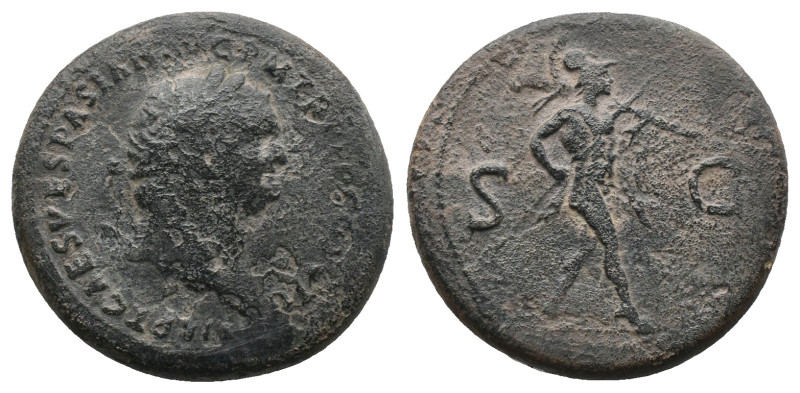 TITUS (79-81). Sestertius. Uncertain mint in the Balkans.
Obv: IMP T CAES DIVI ...