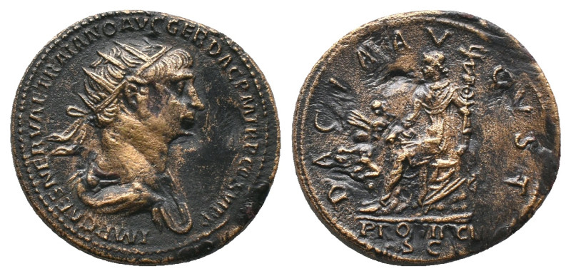 TRAJAN. Dupondius. Rome (112-114).
Obv: Laureate bust with aegis right.
IMP CA...