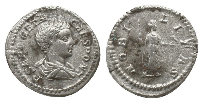 GETA (Caesar, 198-209). Denarius. Rome.
Obv: P SEPT GETA CAES PONT.
Bareheaded...