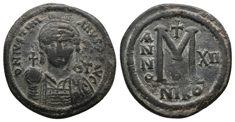 JUSTINIAN I (527-565). Follis. Nicomedia. Dated RY 12 (538/9).
Obv: D N IVSTINI...