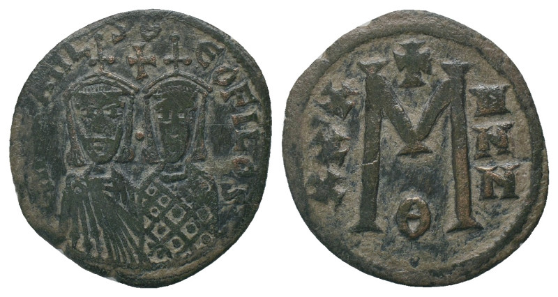 MICHAEL II THE AMORIAN with THEOPHILUS (820-829). Follis. Constantinople.
Obv: ...