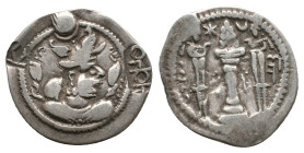 SASANIAN KINGS. Ohrmazd (Hormizd) IV (579-590). Drachm. NAL (Narmashir in Kirman?). Dated RY 10(?) (588).
Obv: Crowned bust right within circular cor...