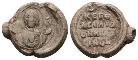 Byzantine Lead seal of Basil Kiladinos (11th century AD)
Obv: The Mother of God orans, the medallion of Christ before her. Sigla on either side: [Μή(...