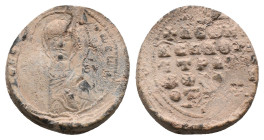 Byzantine Lead Seal. Uncertain.
.
Condition: Very fine.
Weight: 8.66 g.
Diameter: 25.11 mm.