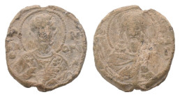 Byzantine Lead Seal. Uncertain.
.
Condition: fine.
Weight: 7.34 g.
Diameter: 21.30 mm.