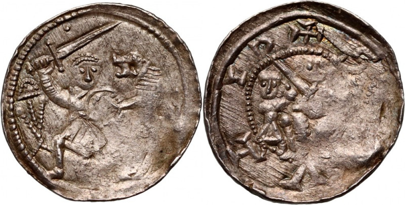 Władysław II Wygnaniec 1138-1146, denar, walka rycerza z lwem Srebro 0,60 g, 14 ...