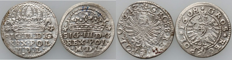 Zygmunt III Waza, zestaw groszy z lat 1608-1612, Kraków, (2 sztuki)