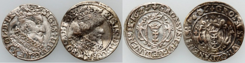 Zygmunt III Waza, zestaw groszy z lat 1624-1626, Gdańsk, (2 sztuki)