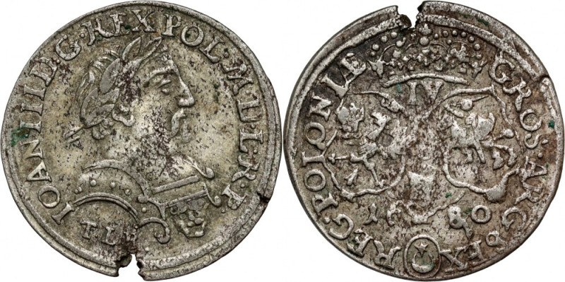 Jan III Sobieski, szóstak 1680, Kraków, błąd IV zamiast VI Na rewersie wybite 'I...