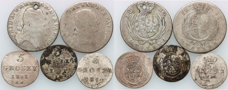 Księstwo Warszawskie, Fryderyk August I, zestaw monet z lat 1811-1814, (5 sztuk)...