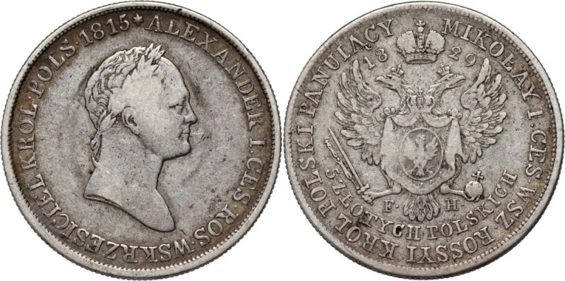 Królestwo Kongresowe, Mikołaj I, 5 złotych 1829 FH, Warszawa Reference: Kopicki ...