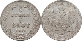 Zabór rosyjski, Mikołaj I, 3/4 rubla = 5 złotych 1839 MW, Warszawa